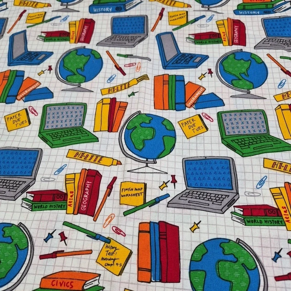 Vintage School Homework Printed Multi Color Fabric Handmade Tablecloth 42